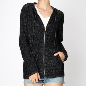 Super Soft Jacket Zip Up Hacci Black Hood Pockets